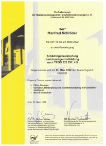 Zertifikat Schädlingsbekämpfung 2022 001